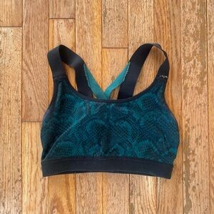 green and black snake print marbled sports bra